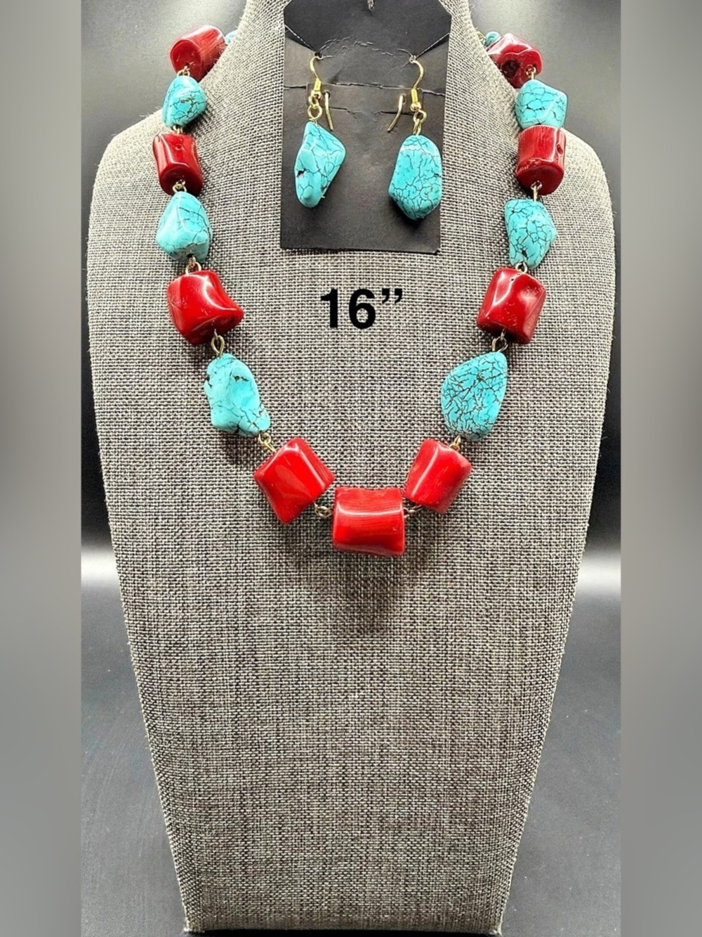 Red & Blue Necklace and Earrings Set